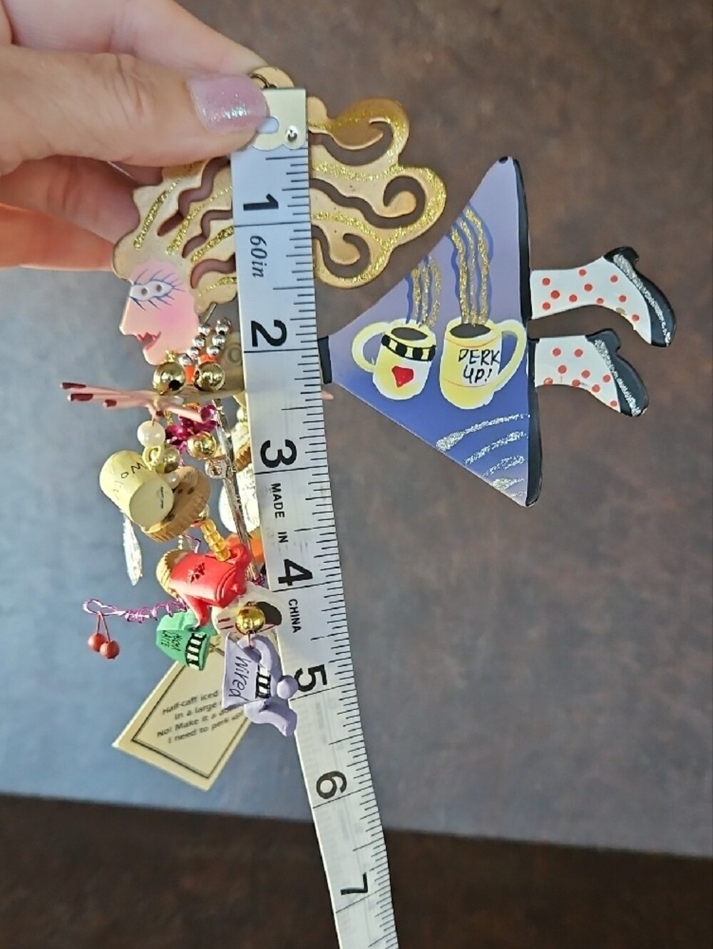 Karen Rossi Playful Coffee Java Lover Dangle - Colorful Enamel Woman Ornament - Picture 10 of 10
